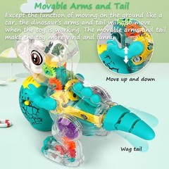 Transparent Gear Dinosaur Toy for Kids, Light-up Electric Dino Musical Toy Bump