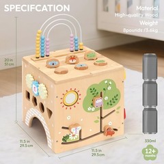Kid Wooden Activity Cube Montessori Development Toy for 1 Year Old