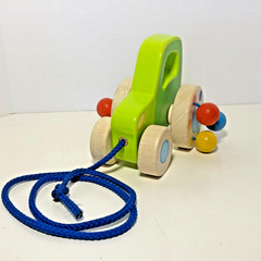 Goki Germany Wood Pull Toy Clacking Bead Wheels Soft Noise Waldorf Non-toxic Toy