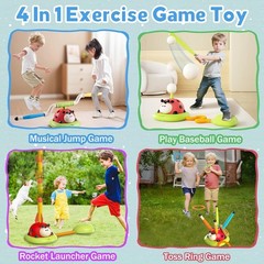 4 in 1 Ladybug Kids Game Set- Jump, Toss Ring, Baseball, Rocket Launcher