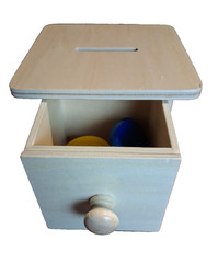 Montessori Wooden Toy Box With Drawer Coin Slot Thick Coins Hand/Eye Fine Motor