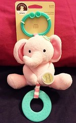 Baby CARTERS Chime & Chew Chime Ratte Teething Toy Plush Clip on Pink Elephant