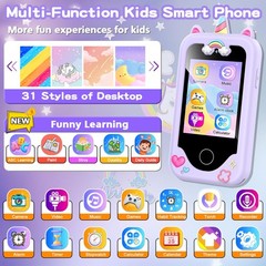 Kids Smart Phone 2.8in Touchscreen Dual Camera 8GB Purple Learning Toy