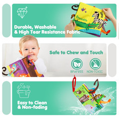 Beiens Baby Books Toys, Touch and Feel Crinkle Cloth Book for Infant Baby 0-3-6