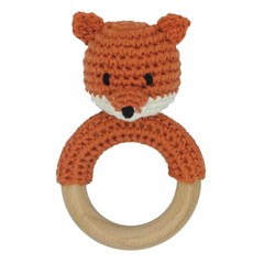 Joliecraft Safari Animals Wooden Baby Rattle Toys Stuffed Crochet Rattle with…