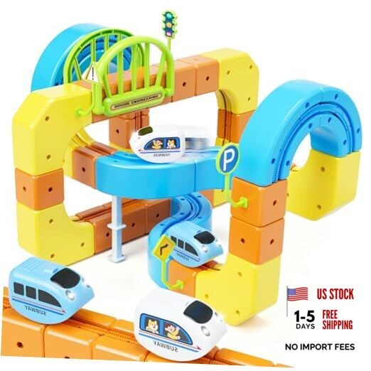 Electric Train Set Cube Track for Kids Ages 4-8, Infinity Racer 3D Train for