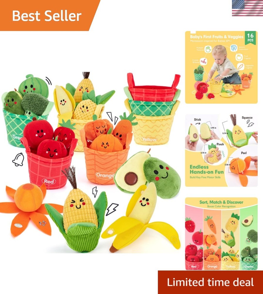 Baby Sensory Toys – 16 PCS My First Fruit Vegetable Color Sorting Play Food C…