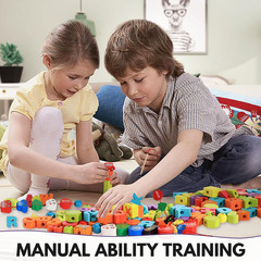 Wooden Lacing Toy Alphabet Number Threading Beads for Boys Girls Age 3 4 5 6 Mon