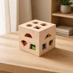 Wooden Cube Activity Shape Sorter – 13 Block Classic Developmental Toy