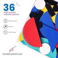 OpenEnded Wooden Shape Puzzles 36 Blocks, 60 Cards. Montessori Toy, Ages 38