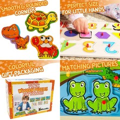 7 Pack Wooden Puzzles for Toddlers 2 3 4 5 Years Old – 7 Colorful Chunky Wood…