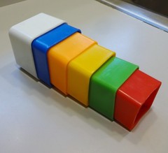 Vtg Baby Toddler NESTING STACKING CUBE BUILDING TOY 6 Small Plastic Square 1″ 2″