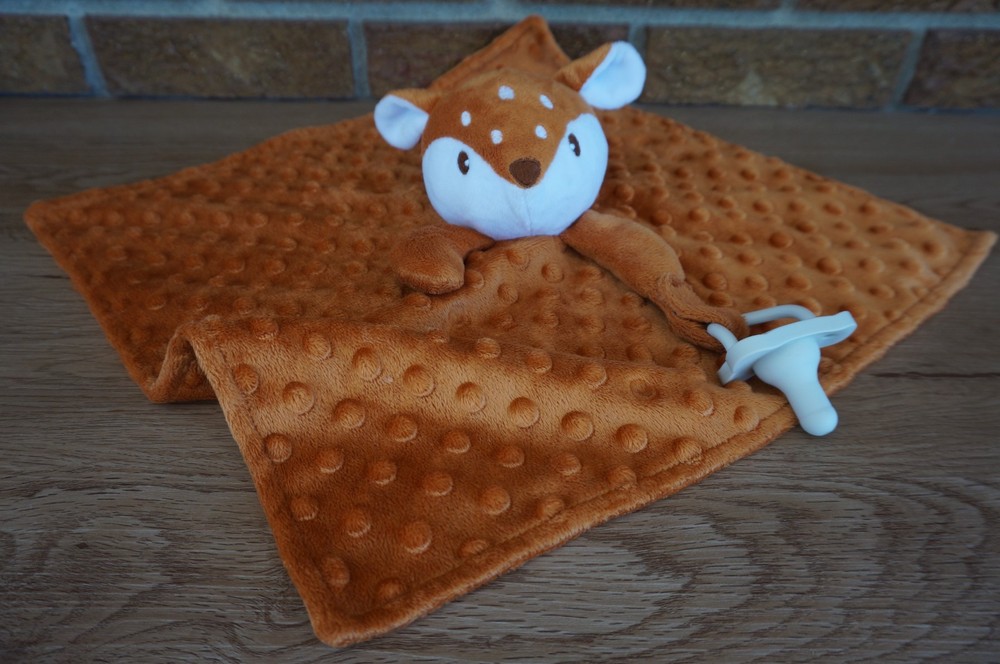 SECURITY BLANKET Fawn DEER Dr Brown White Orange Minky Dot Pacifier Dr Toy Lovey