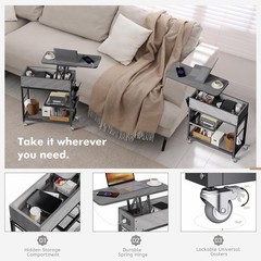 Colima Lift Top End Table with Charging Station and Wheels, Sofa Side Table w…