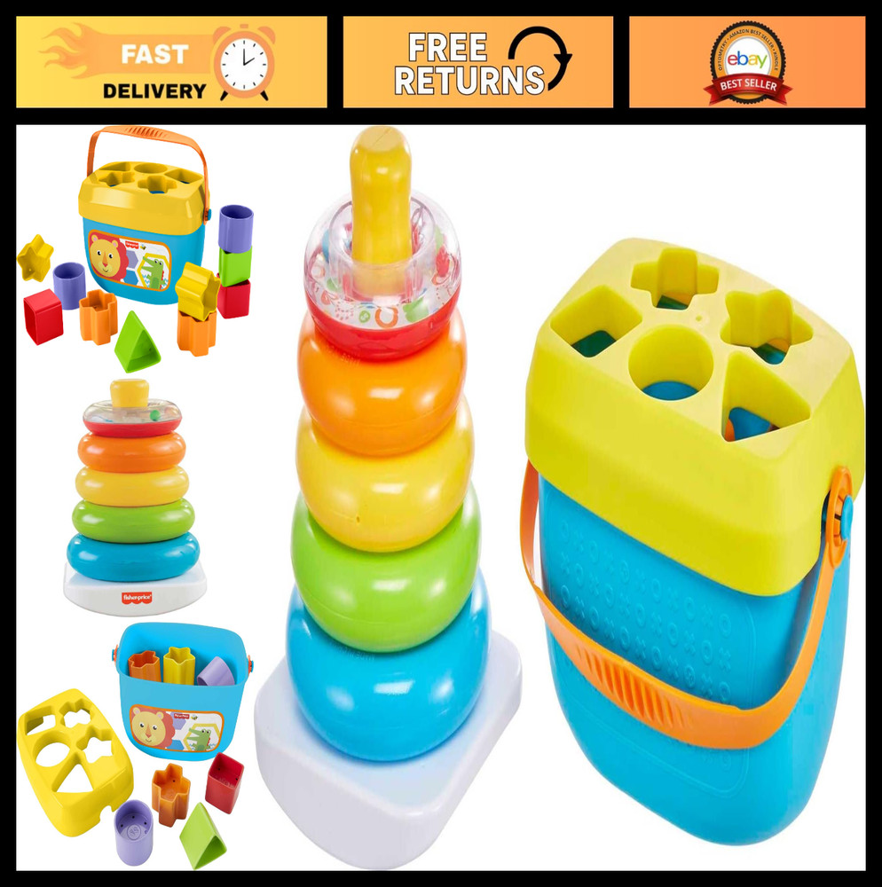 Baby’s First Blocks & Rock-a-Stack Toy Set – 10 Shapes & Ring Stacking Activity