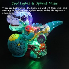 Transparent Gear Dinosaur Toy for Kids, Light-up Electric Dino Musical Toy Bump
