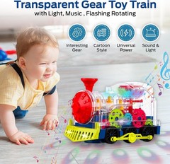 Light Up Transparent Gear Train Toy for Kids, Musical LED Crawling & Tummy Time
