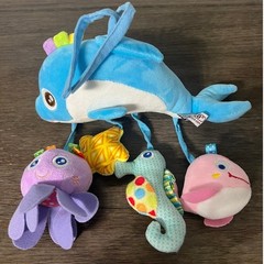 Tololo Blue Dolphin Stroller Toy Hanging Sea Creature Rattles Squeaker Plush