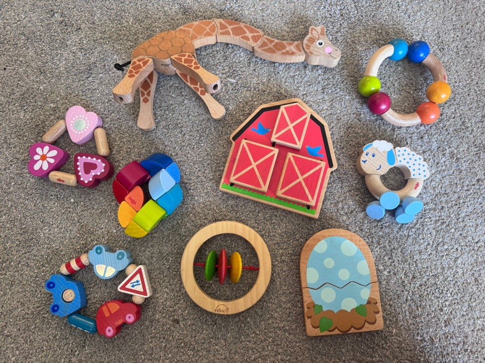 9 HABA, Melissa & Doug, Educo Wooden Toys Kid Baby Infant Toddler Lot Toy Bundle