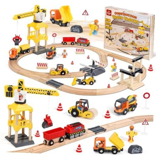 68PCS Wooden Train Set – Toy Train Set for Toddlers 2-4, Wooden Construction