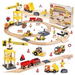 68PCS Wooden Train Set – Toy Train Set for Toddlers 2-4, Wooden Construction