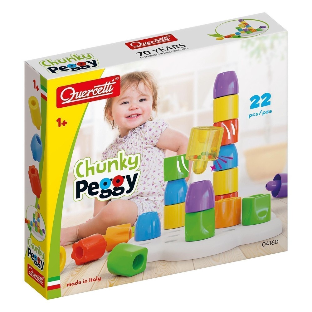 Quercetti: Chunky Peggy – 22pc Peg Blocks Stacking Toy, Shapes Sorting Set,…
