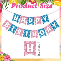 VitalCozy Blue Pink Hibiscus Cartoon Birthday Decorations Pre-strung Happy Bi…