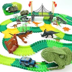 Dinosaur World Race Track Toys – 216pcs Flexible Track Playset with 1