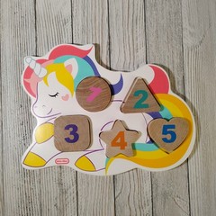 Little Tikes Wooden Critters Unicorn Number Puzzle – With 5 Reversible Numbers