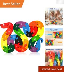 Chunky Wooden Animal Puzzle – Engage Toddlers with Snake Shape Letters & Numbers