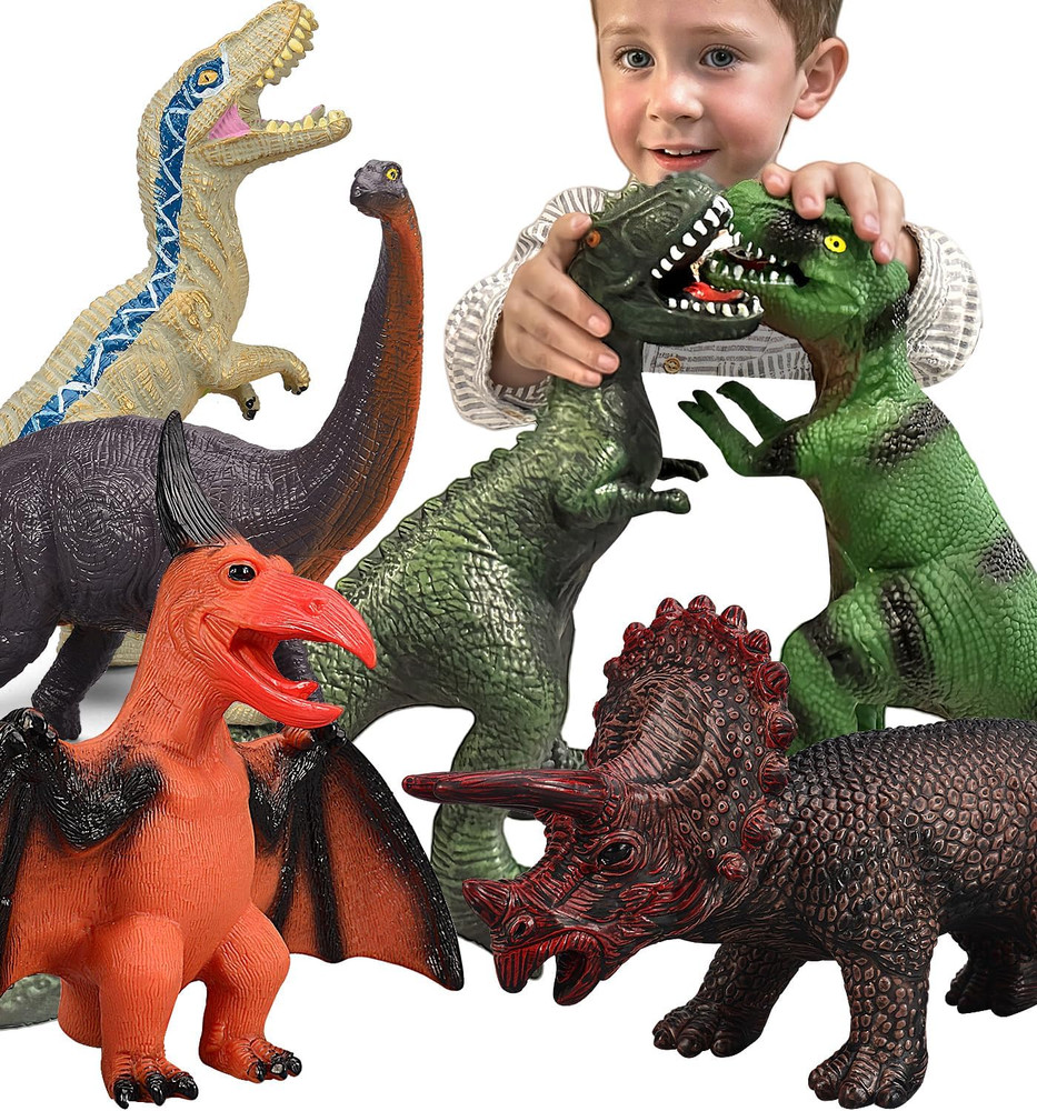 6 Piece Jumbo Dinosaur Toys for Kids 3-5 and Toddlers, Large Soft Dinosaur Toys