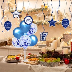 Happy 17th Birthday Party Decorations Set,17th Birthday Blue Swirls Streamers…