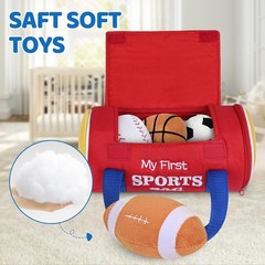 Baby Toys 0-12 , My First Sports Bag Plush Toy – 4 Sensory Balls Soft Toys wi…