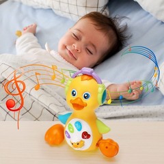 Baby Musical Light Up Duck Toy, Dancing Crawling Tummy Time Toys,0-18 Month Gift