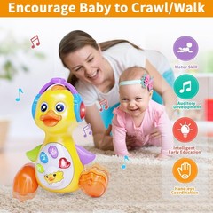 Baby Musical Light Up Duck Toy, Dancing Crawling Tummy Time Toys,0-18 Month Gift