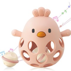 ChooKaChoo 2-in-1 Baby Teething Rattle Toy, Sensory Grasping Teether for Pink
