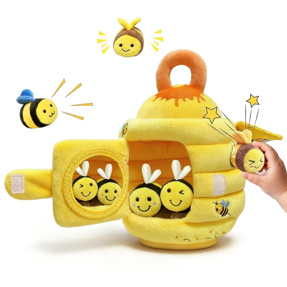 Baby Toys Soft Baby Beehive with 5 Sensory Bees 6-12 Months – Rattle, Crink Mirr