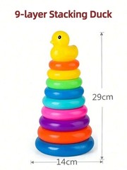 Rainbow Stacked Circle Toy Yellow Duck Kids Stacking Game Educational Fun Gift