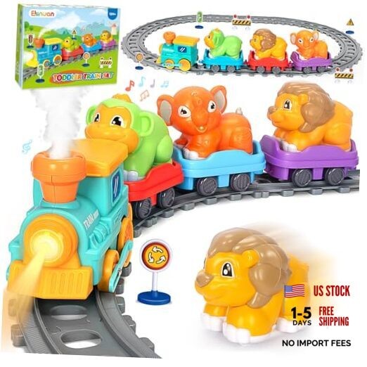 Electric Train Set for Toddlers, Realistic Steam Train Toys with Tracks for