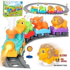 Electric Train Set for Toddlers, Realistic Steam Train Toys with Tracks for