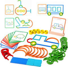 142pcs Wooden Pattern Blocks Montessori Smart Sticks Wooden Tangram Puzzle STEM