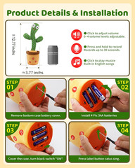 Dancing Talking Cactus Baby Toys 0-6 3-6 6-12 12-18 Months, Toddler Boys Girls G