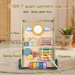 Wooden Baby Walker with Wheels, Push Toy for Boys Girls 12 | Wooden push wal…