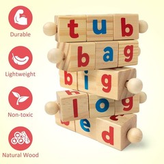 Wooden Reading Blocks & Spelling Flash Cards for Preschool Kids