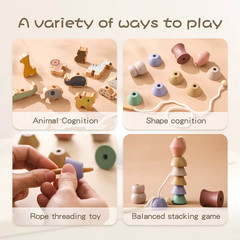 Baby Animal Threading Toys Wooden Stacking Toys Blocks Board Games Wooden
