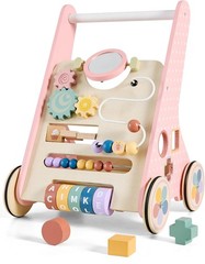 Paisure Pink Baby Push Walker for Girls 10+ Months, Wooden Baby Walker Push T…