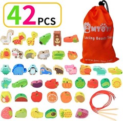 Montessori Educational Threading Toys Wooden Stringing Farm Animals Fruits La…