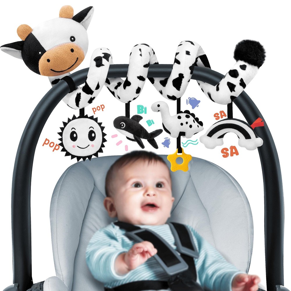 Spiral Car Seat Baby Toys 0-6 Months, Infant Carseat High Contrast Sensory To…