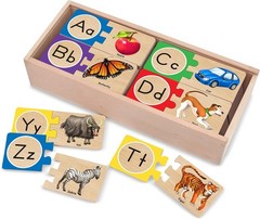 Self-Correcting Alphabet Wooden Puzzles with Storage Box (52 pcs) ABC Puzzles, W
