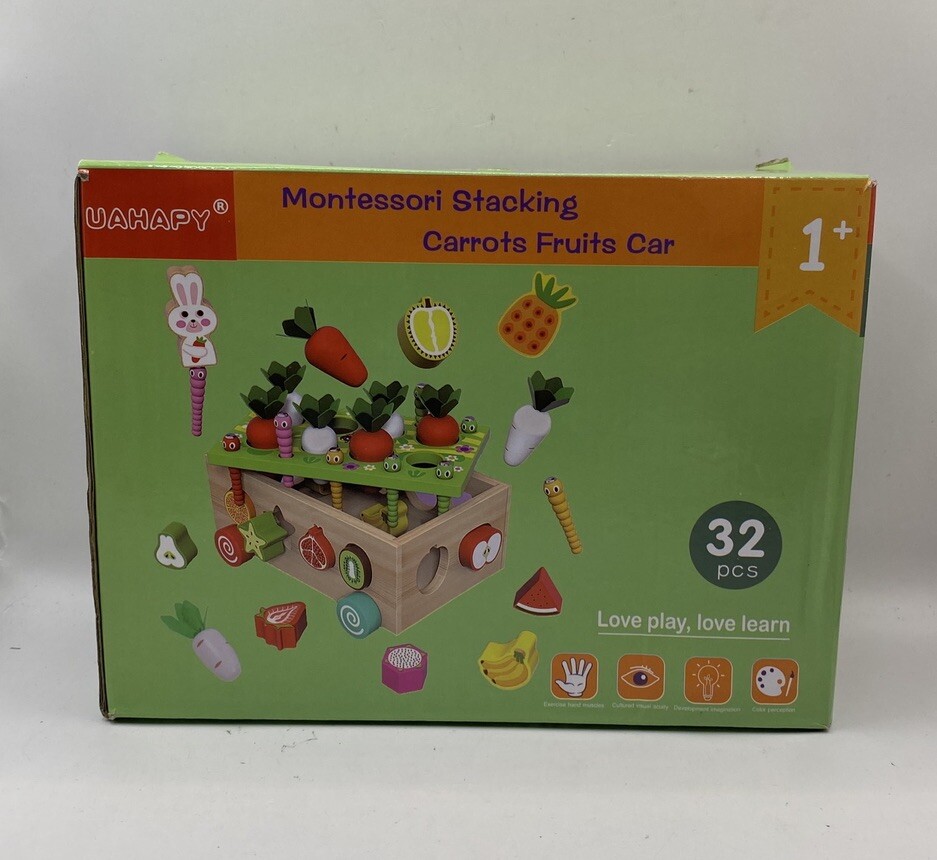 Uahapy Montessori Child Kid Stacking Vegetable Carrots Fruits Cart – Open Box